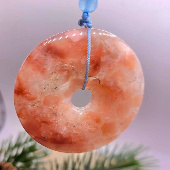 Nature Cherry Blossom Agate Jumbo Donut Pendant Necklace - Picture 7 of 10